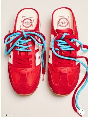 Back 70 Red Slip-On Retro Sneakers with Blue Laces